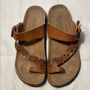 Brown Leather Toe Strap Footbed Buckle Strap Sandals